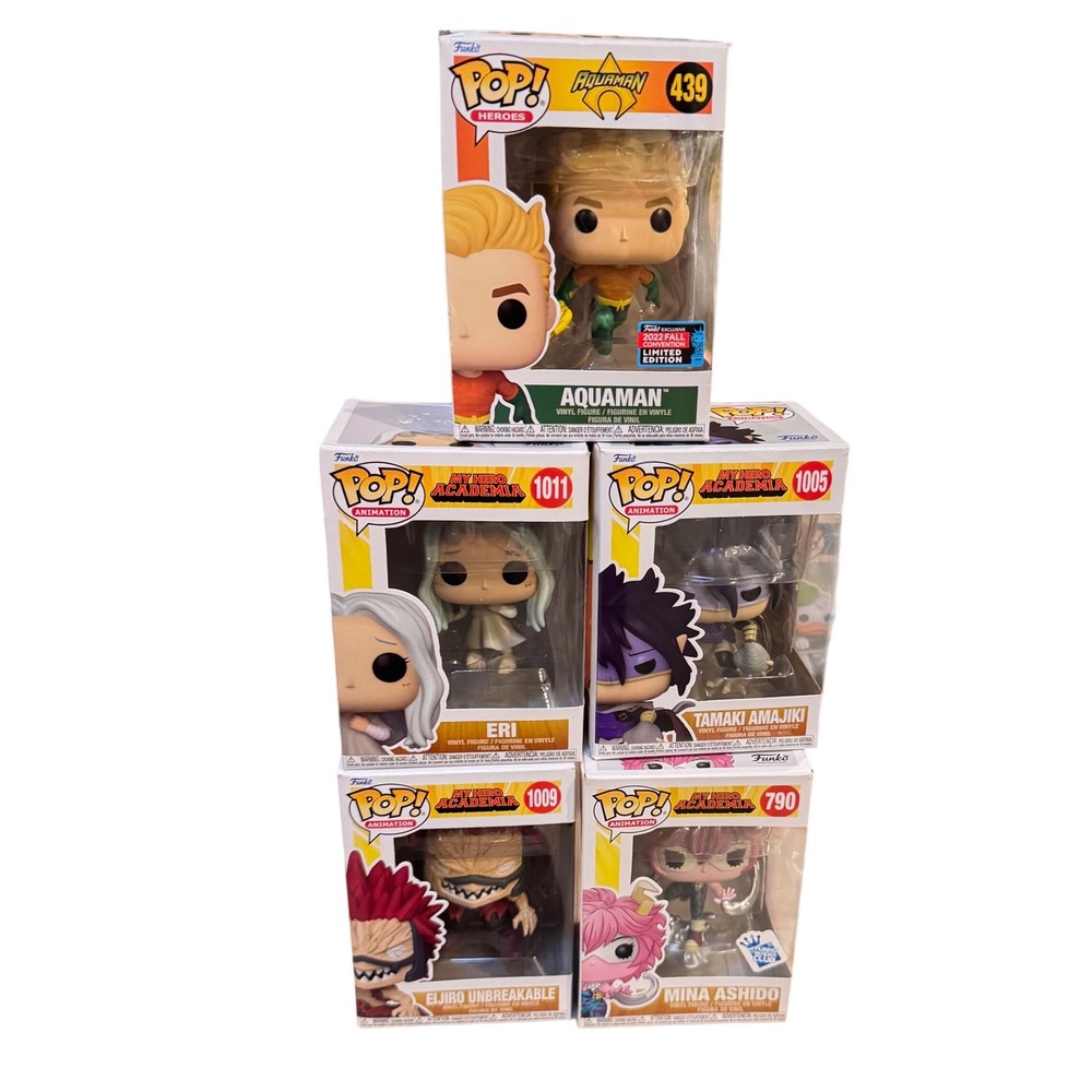 Funko Pop! Lot of 5 Aquaman My Hero Academia Figures Eri Mina Ashido Tamaki NIB